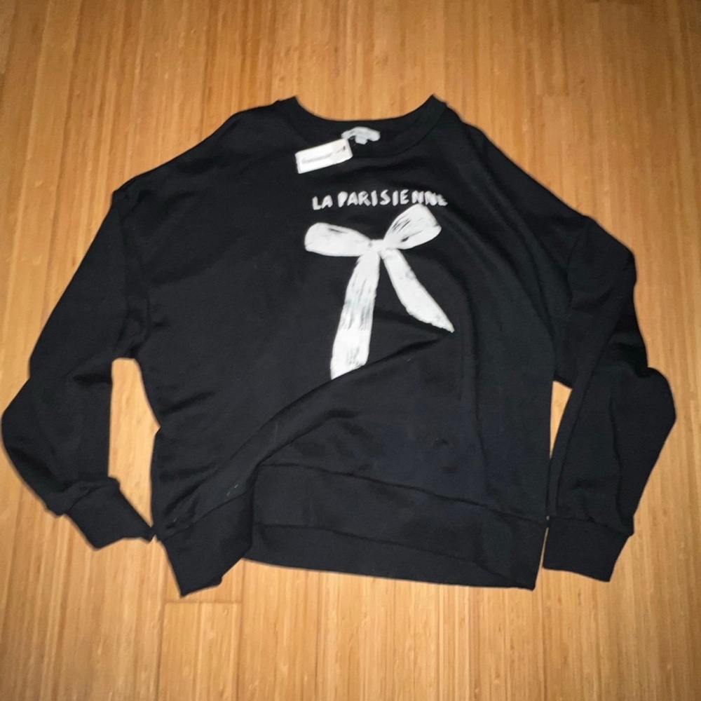 Franchesca's French black bow coquette crew neck sweatshirt size large new!